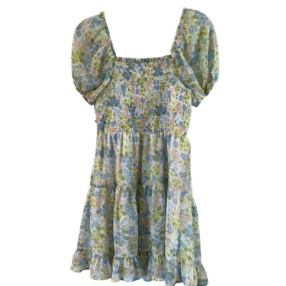 Madden NYC Floral Puff Sleeve Smocked Cottagecore Fairy Dress size Large - Picture 5 of 6